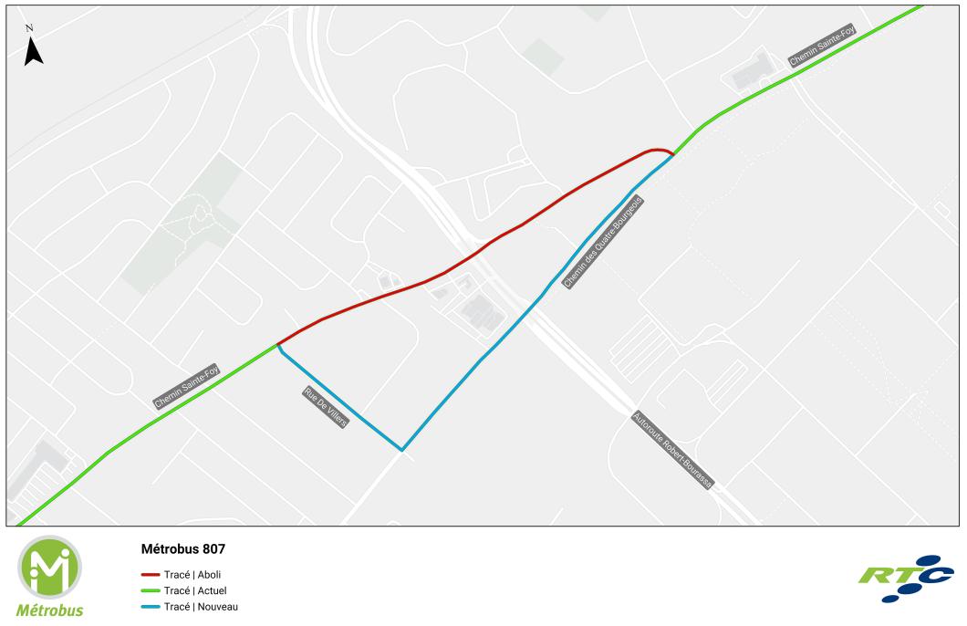 carte du tracé amélioré du Métrobus 807
