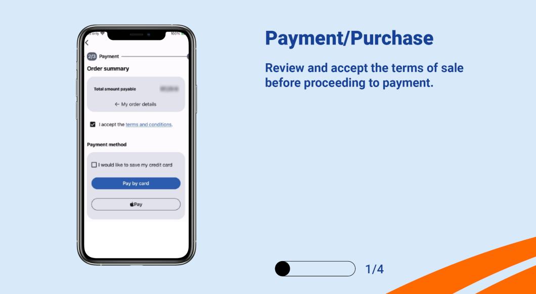 Review and accept the terms of sale before proceeding to payment.