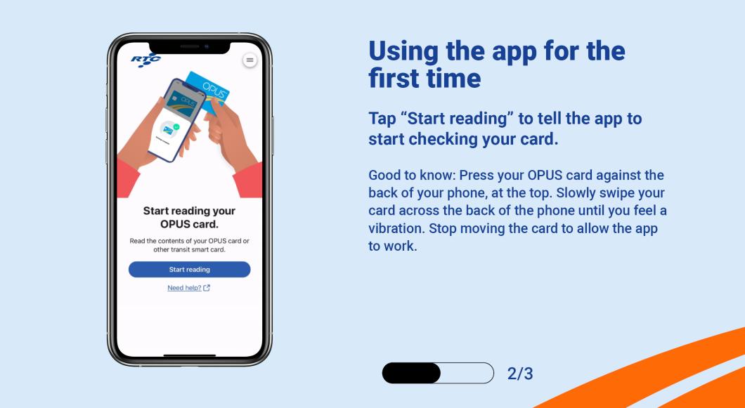 Tap "Start reading" to tell the app to start checking your card.