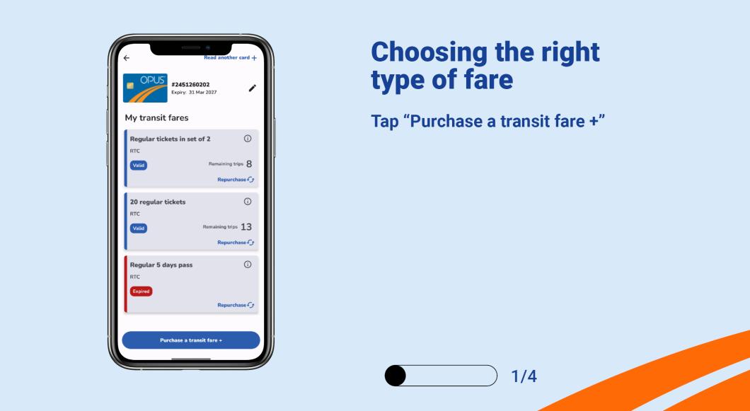 Tap "Purchase a transit fare +"