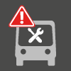 Autobus gris avec un point d'exclamation dans un triangle rouge.